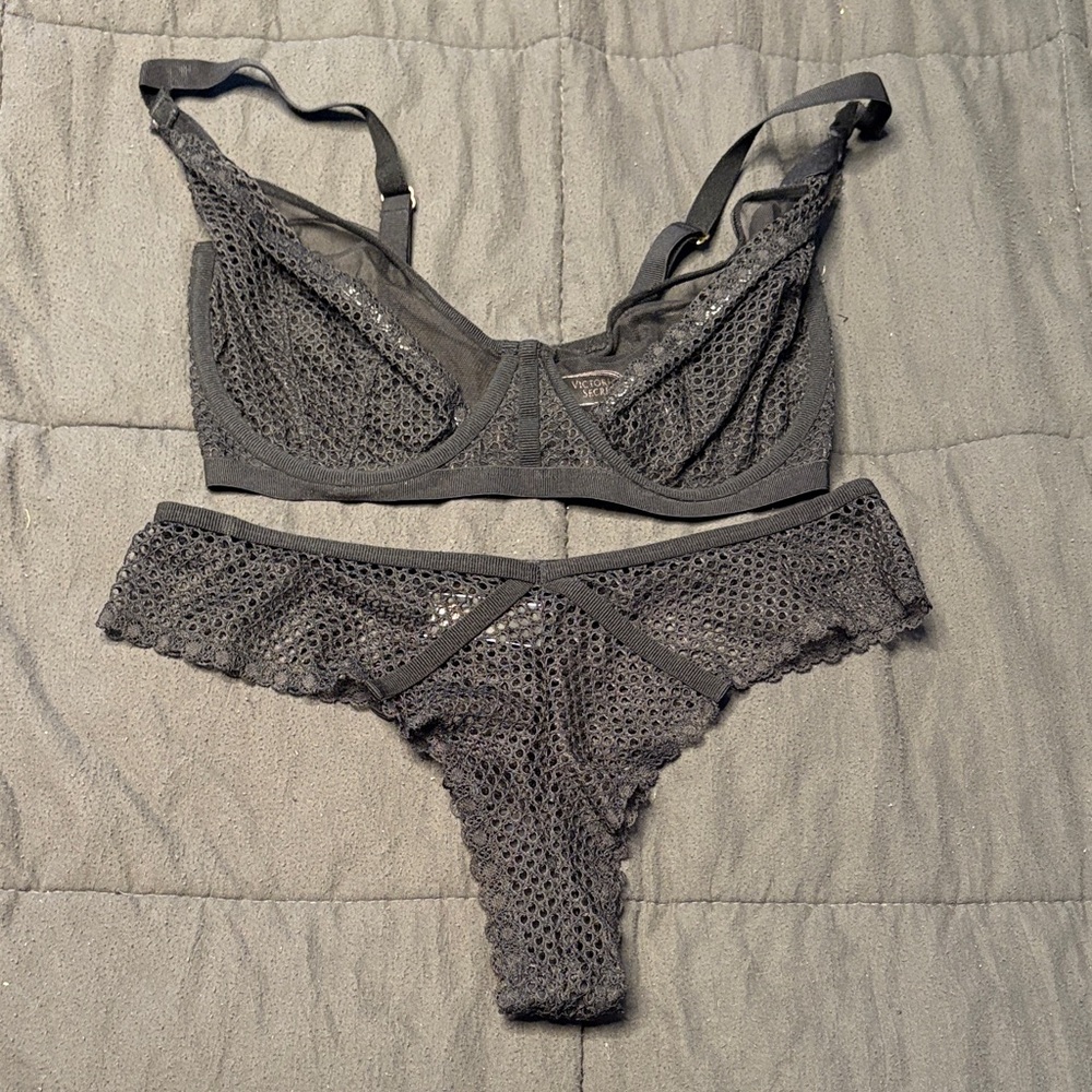 Victoria's Secret Black Mesh Bra Set